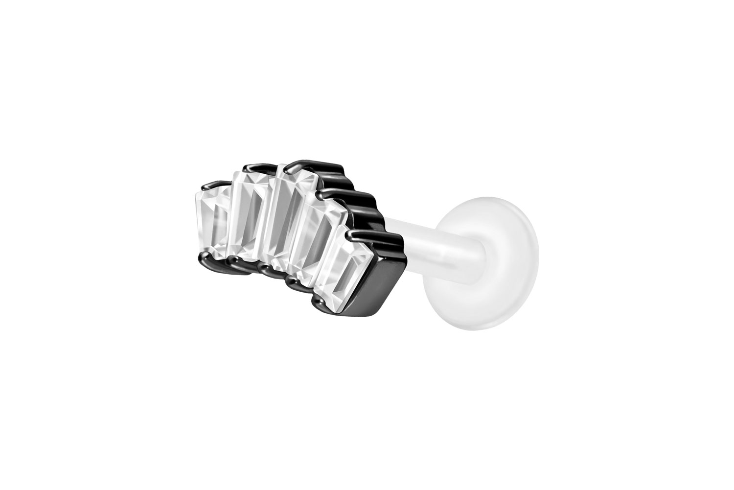 PTFE Labret Piercing mit Innengewinde + Titan-Aufsatz 5 EINGEFASSTE KRISTALLRECHTECKE